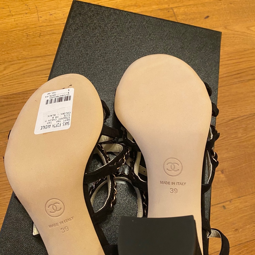 Chanel Black New Kid Suede 19p Strappy Chain Heels - Picture 5 of 9